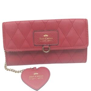 Juicy Couture Red Quilted Wallet‎ Clutch Chain Heart Charm Womens